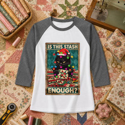 Is This Stash Enough Christmas Black Cat Raglan Sleeve - Deep Heather