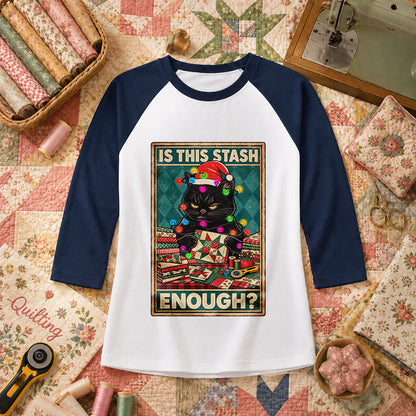 Is This Stash Enough Christmas Black Cat Raglan Sleeve - Navy