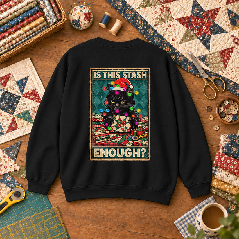 Is This Stash Enough Christmas Black Cat Sweatshirt - Black