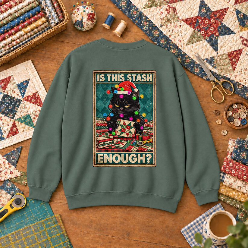 Is This Stash Enough Christmas Black Cat Sweatshirt - Forest Green