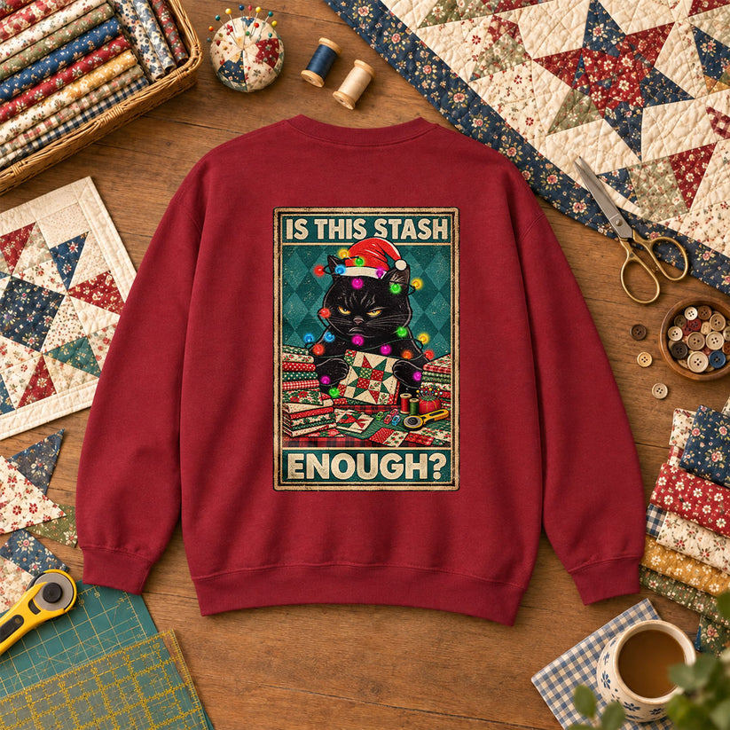 Is This Stash Enough Christmas Black Cat Sweatshirt - Garnet
