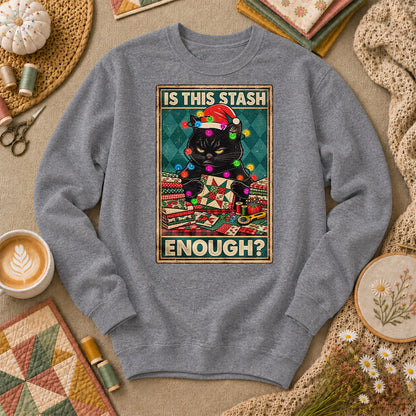 Is This Stash Enough Christmas Black Cat Sweatshirt - Graphite Heather