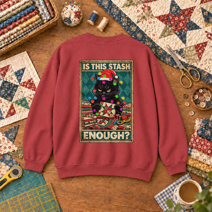 Is This Stash Enough Christmas Black Cat Sweatshirt - Heather Red