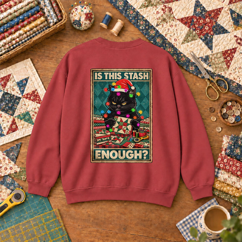 Is This Stash Enough Christmas Black Cat Sweatshirt - Heather Red