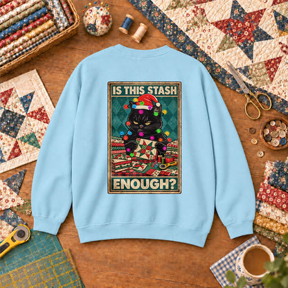 Is This Stash Enough Christmas Black Cat Sweatshirt - Light Blue