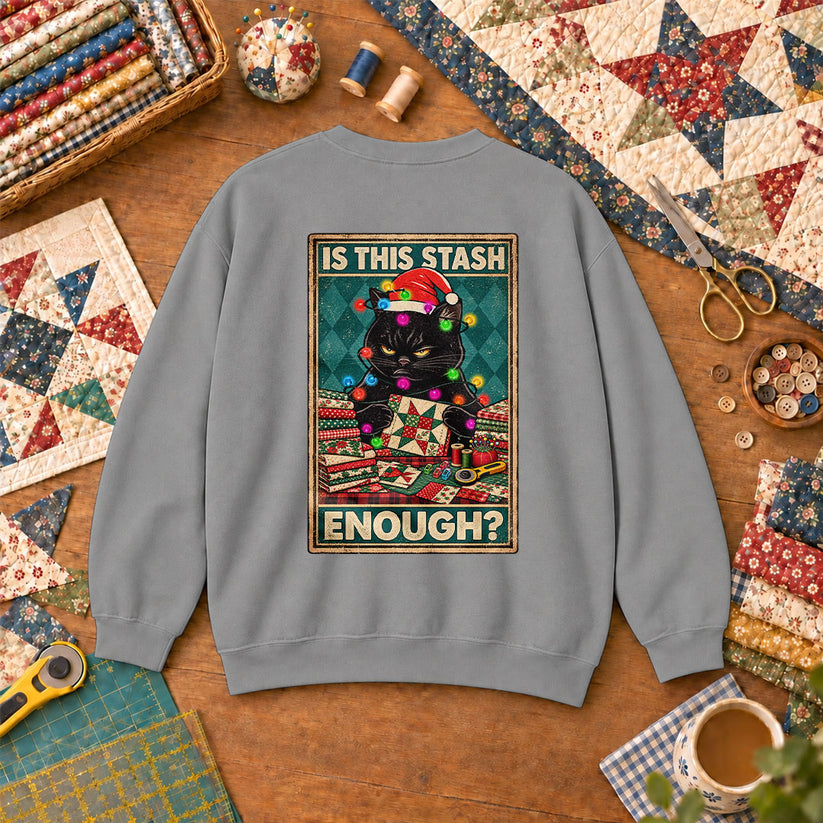 Is This Stash Enough Christmas Black Cat Sweatshirt - Sport Grey