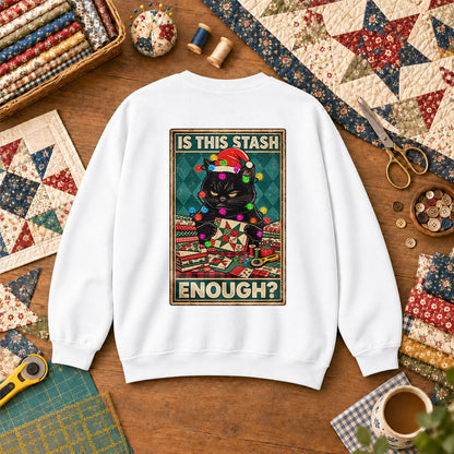 Is This Stash Enough Christmas Black Cat Sweatshirt - White