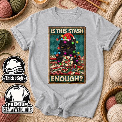 Is This Stash Enough Christmas Black Cat T-Shirt - Athletic Heather