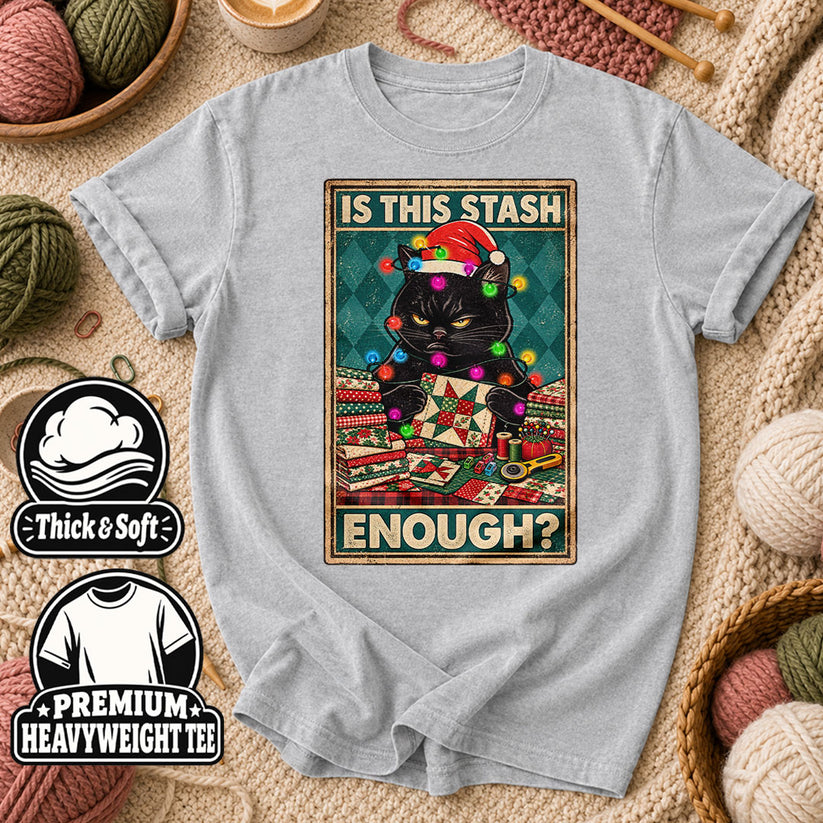 Is This Stash Enough Christmas Black Cat T-Shirt - Athletic Heather