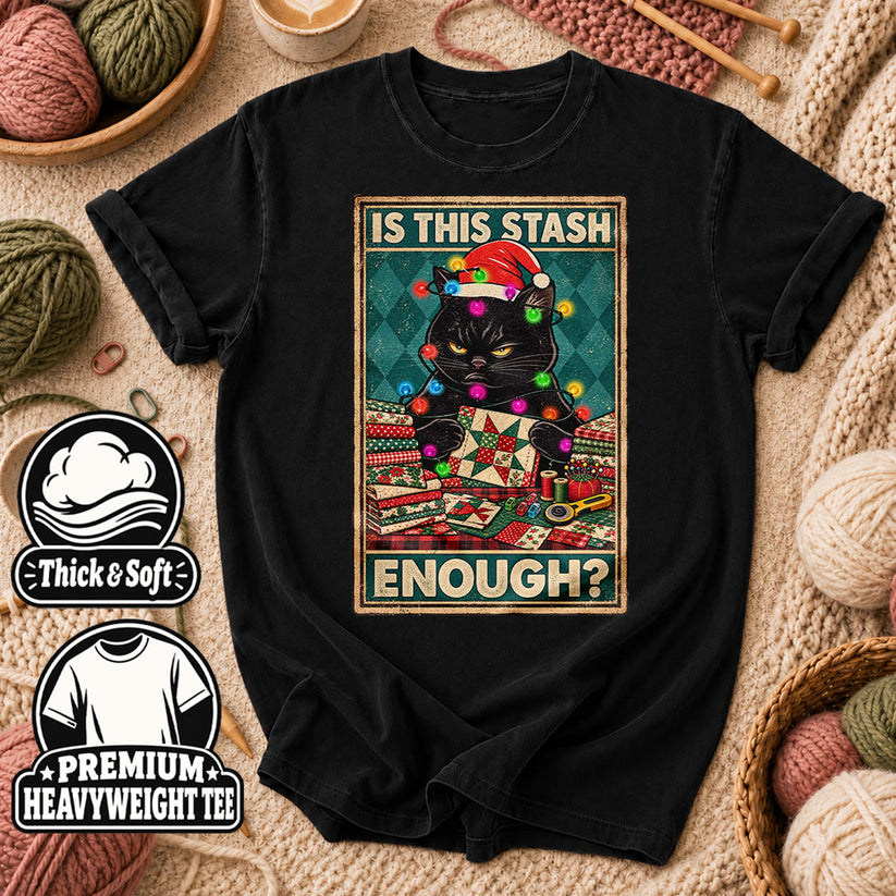 Is This Stash Enough Christmas Black Cat T-Shirt - Black