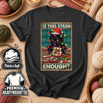 Is This Stash Enough Christmas Black Cat T-Shirt - Dark Heather Grey