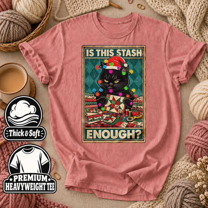 Is This Stash Enough Christmas Black Cat T-Shirt - Heather Mauve