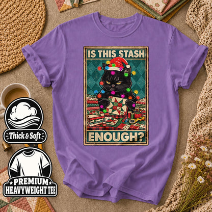 Is This Stash Enough Christmas Black Cat T-Shirt - Heather Team Purple