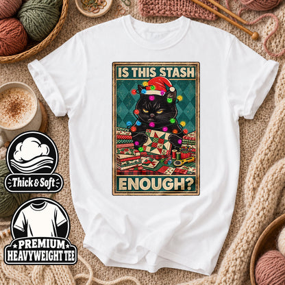 Is This Stash Enough Christmas Black Cat T-Shirt - White