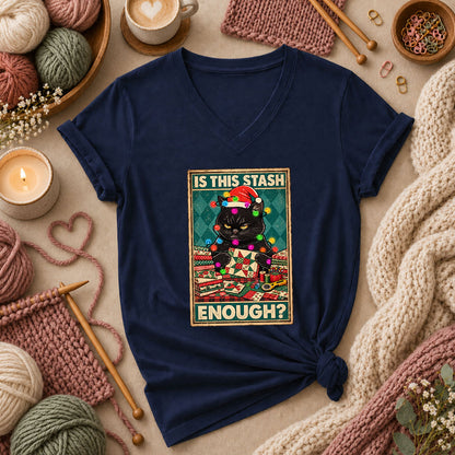 Is This Stash Enough Christmas Black Cat Women's V-Neck - Navy