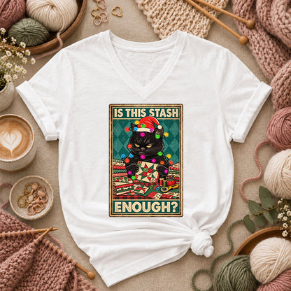 Is This Stash Enough Christmas Black Cat Women's V-Neck - White