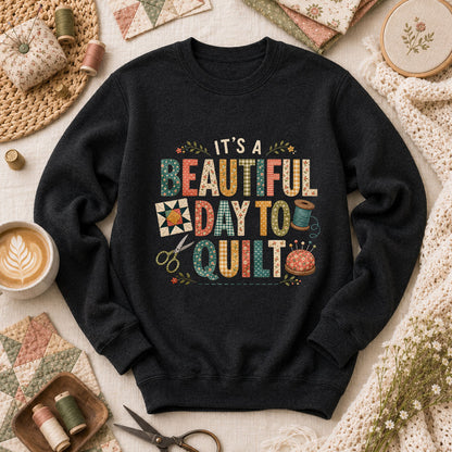 Its A Beautiful Day To Quilt Long Sleeve - Black