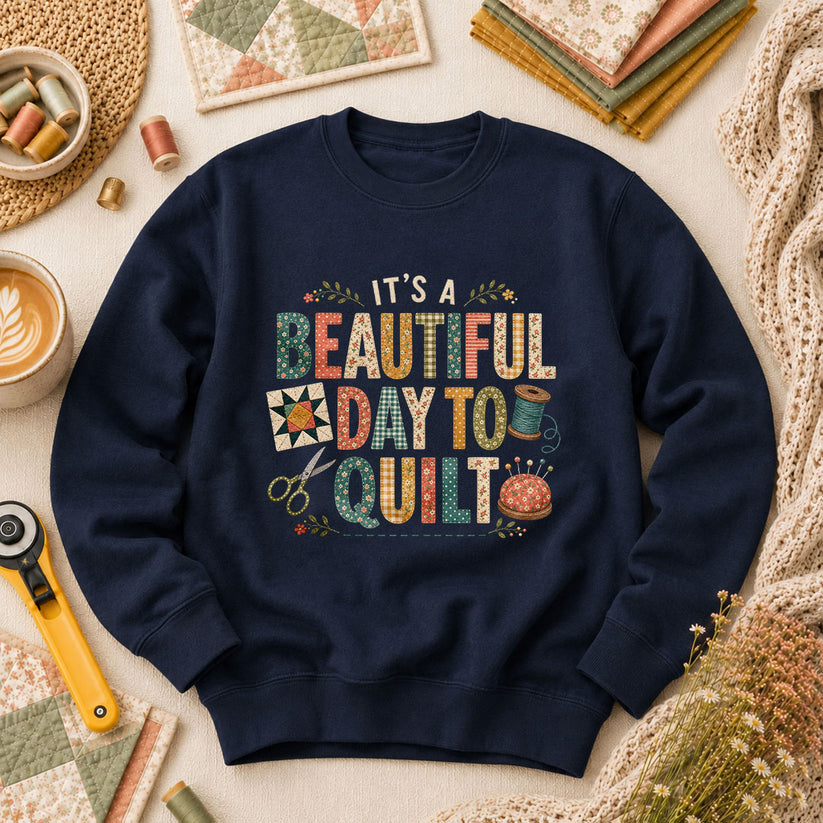 Its A Beautiful Day To Quilt Long Sleeve - Navy