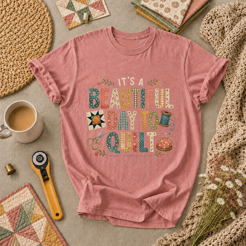 Its A Beautiful Day To Quilt T-Shirt - Heather Mauve