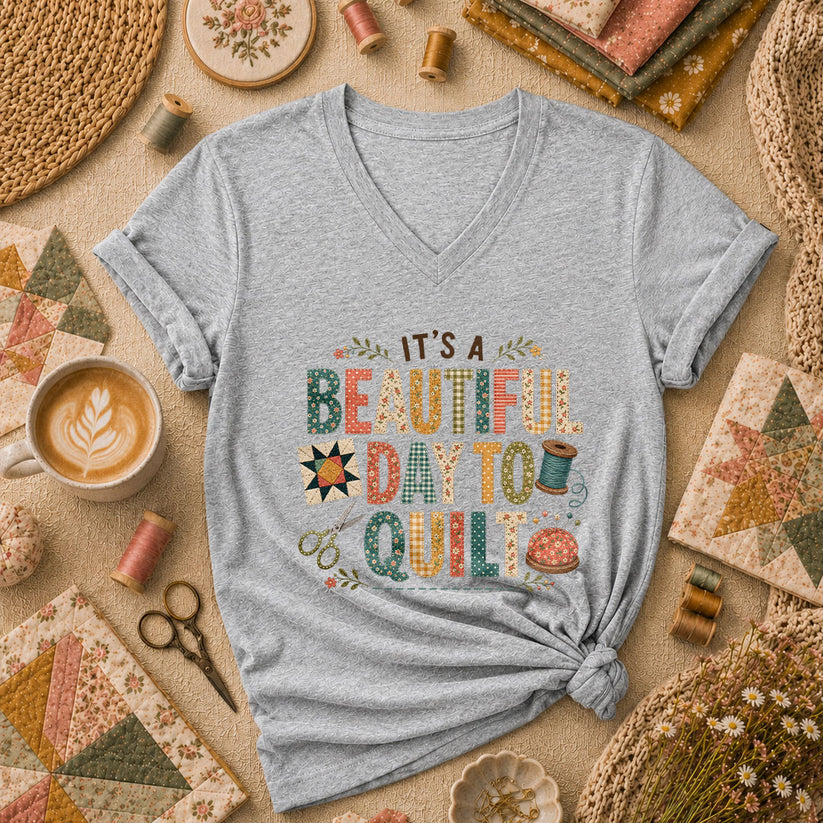 Its A Beautiful Day To Quilt Women's V-Neck - Sport Grey