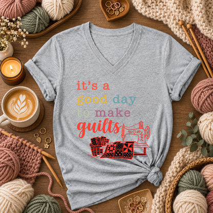 It's A Good Day To Make Quilts Women's V-Neck - Athletic Heather