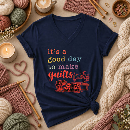 It's A Good Day To Make Quilts Women's V-Neck - Navy