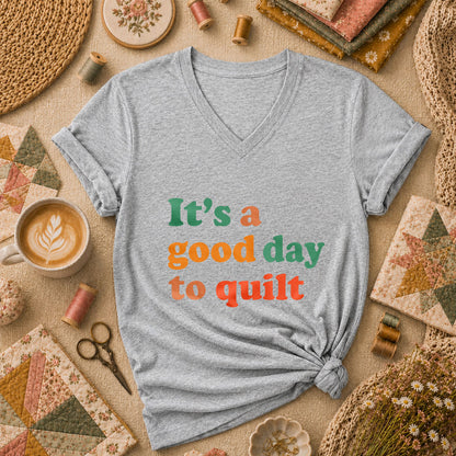 Its A Good Day To Quilt Sunshine Women's V-Neck - Athletic Heather