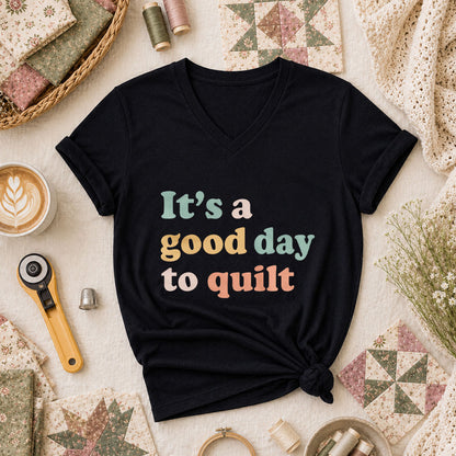 Its A Good Day To Quilt Sunshine Women's V-Neck - Black