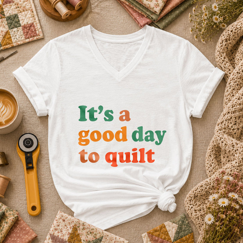 Its A Good Day To Quilt Sunshine Women's V-Neck - White