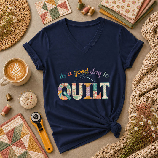 Its A Good Day To Quilt Women's V-Neck - Navy