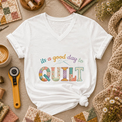 Its A Good Day To Quilt Women's V-Neck - White