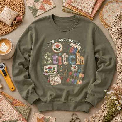It's A Good Day To Stitch Long Sleeve - Military Green