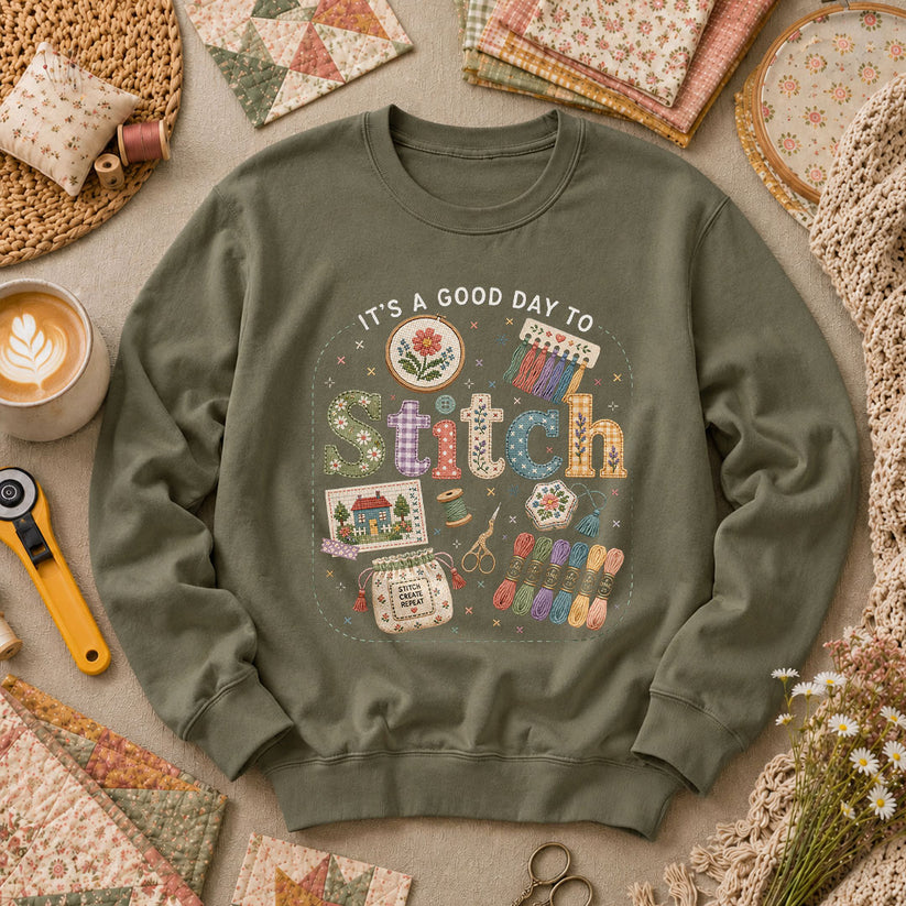 It's A Good Day To Stitch Long Sleeve - Military Green