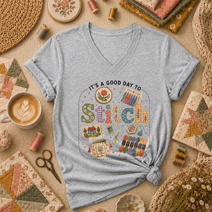 It's A Good Day To Stitch Women's V-Neck - Sport Grey