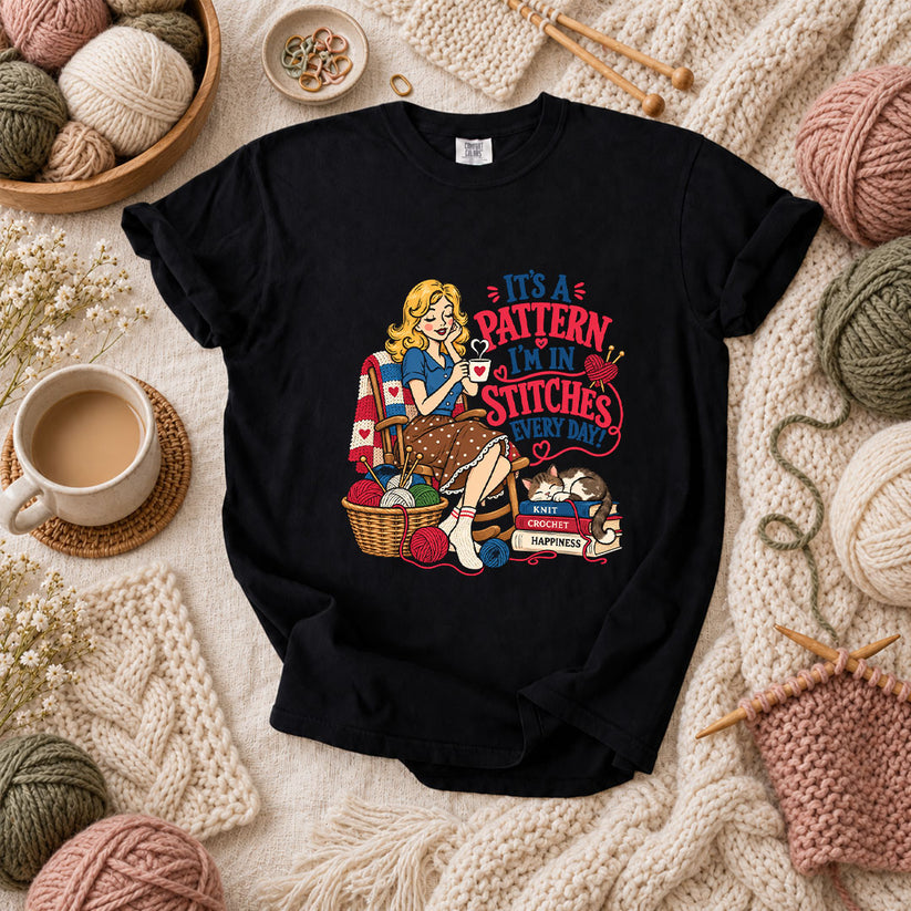 It's A Pattern I'm In Stitches Every Day T-Shirt - Black