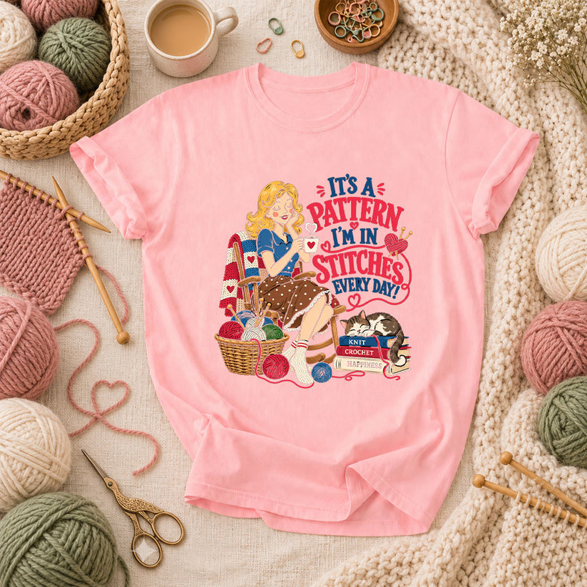 It's A Pattern I'm In Stitches Every Day T-Shirt - Pink