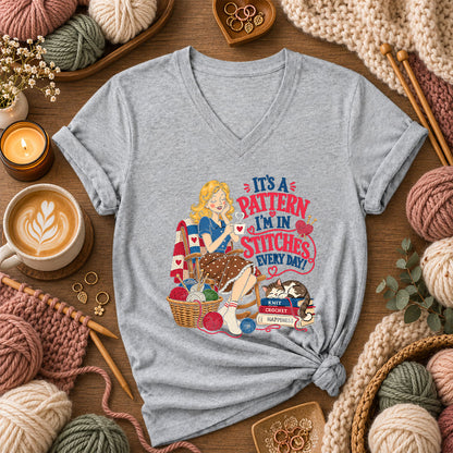 It's A Pattern I'm In Stitches Every Day Women's V-Neck - Athletic Heather