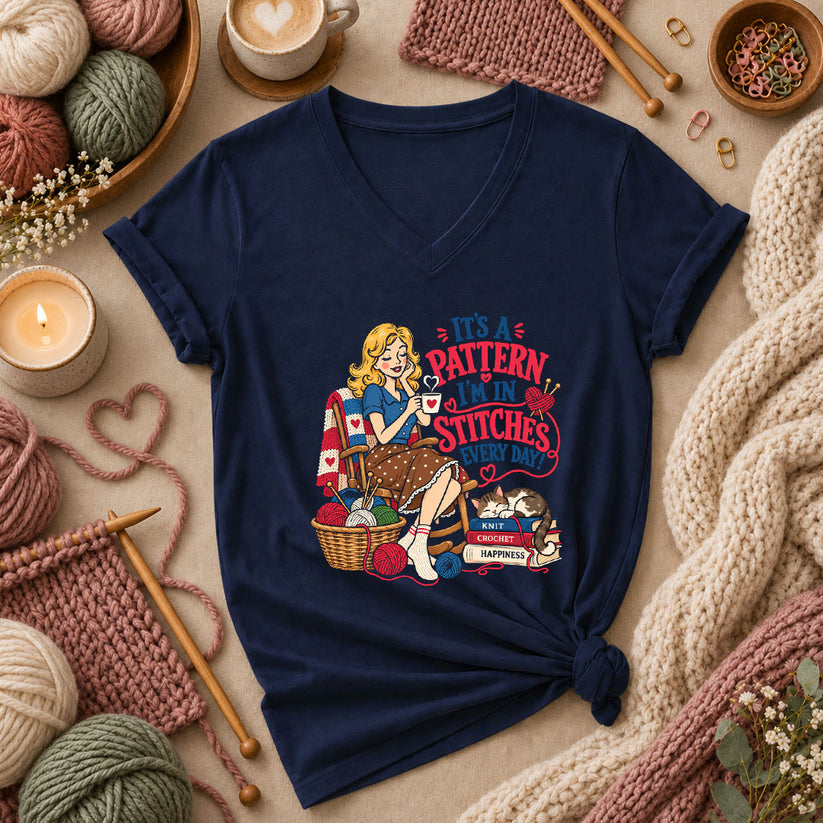 It's A Pattern I'm In Stitches Every Day Women's V-Neck - Navy