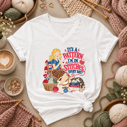 It's A Pattern I'm In Stitches Every Day Women's V-Neck - White