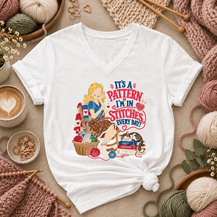 It's A Pattern I'm In Stitches Every Day Women's V-Neck - White
