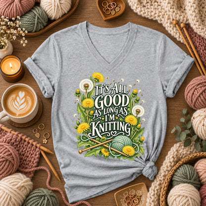 It's All Good As Long As I'm Knitting Women's V-Neck - Athletic Heather
