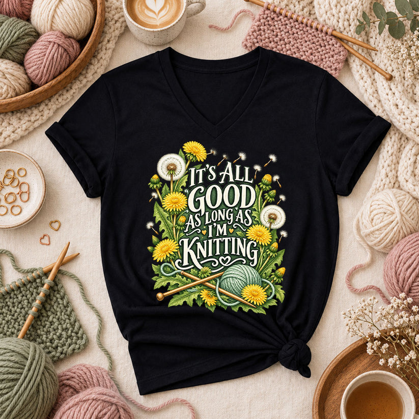 It's All Good As Long As I'm Knitting Women's V-Neck - Black
