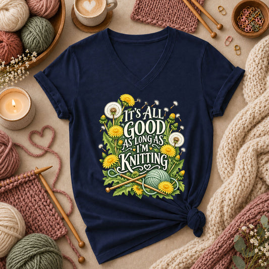 It's All Good As Long As I'm Knitting Women's V-Neck - Navy