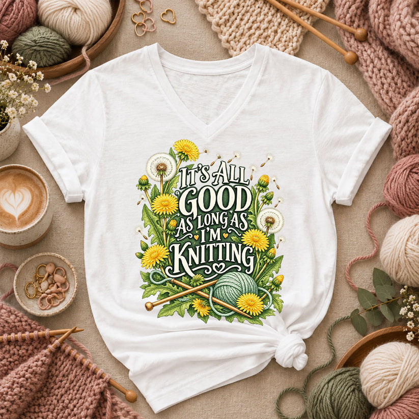It's All Good As Long As I'm Knitting Women's V-Neck - White