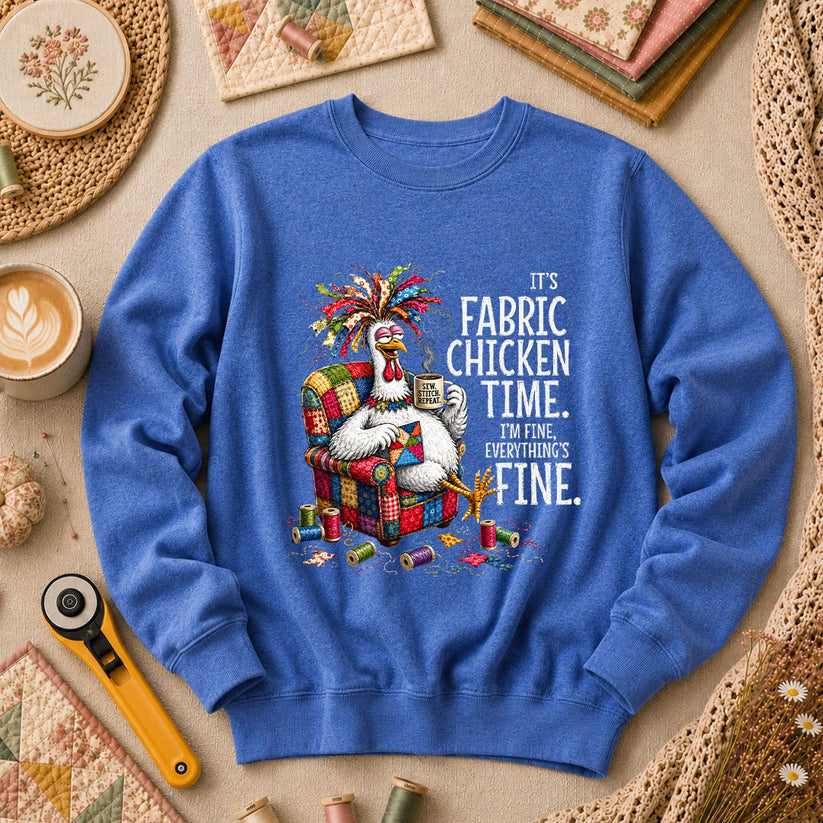 It's Fabric Chicken Time I'm Fine Long Sleeve - Heather True Royal