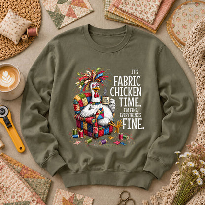 It's Fabric Chicken Time I'm Fine Long Sleeve - Military Green
