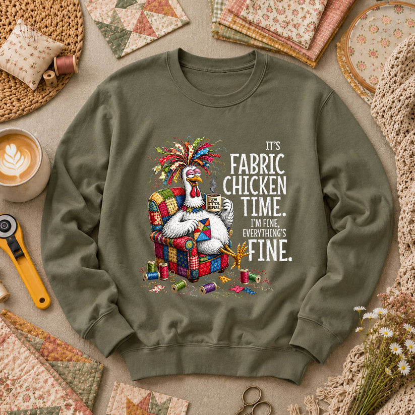 It's Fabric Chicken Time I'm Fine Long Sleeve - Military Green
