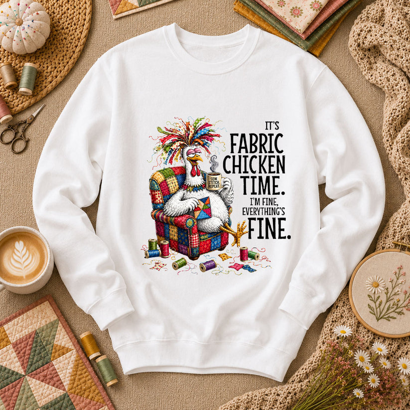 It's Fabric Chicken Time I'm Fine Long Sleeve - White