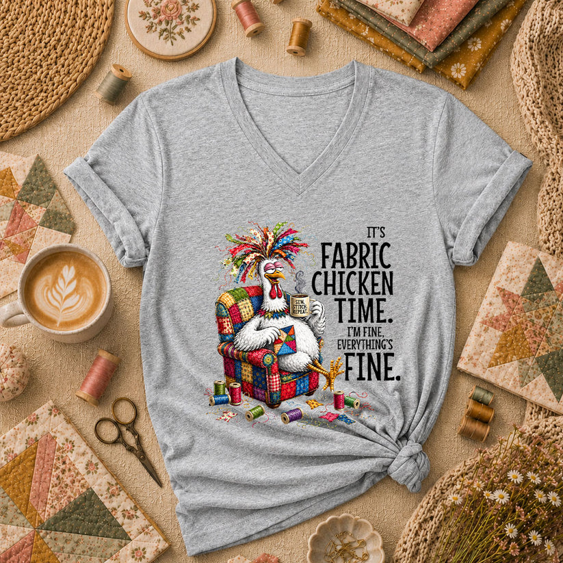 It's Fabric Chicken Time I'm Fine Women's V-Neck - Athletic Heather