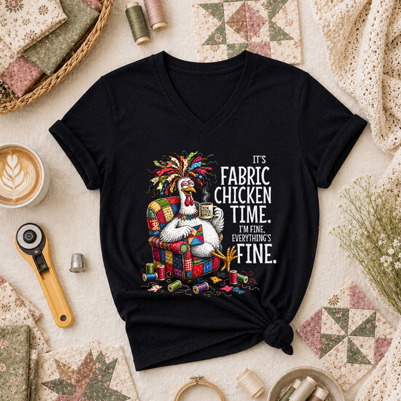 It's Fabric Chicken Time I'm Fine Women's V-Neck - Black